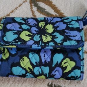 Vera Bradley Trifold Wallet in Indigo Pop Blue Floral Quilted